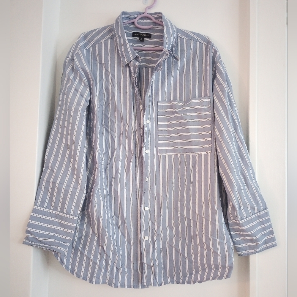 Banana Republic 100% Cotton Blue White Striped Button-Down Shirt Women Size L